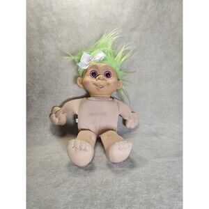 Vintage 1992 Large Multi Toys Corp Troll Doll Green Hair Pink Eyes Soft Body